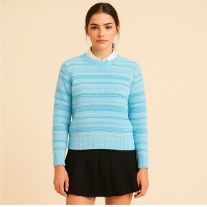 C&C California Light Blue Knit Stripped Crew Neck Sweater Size Large